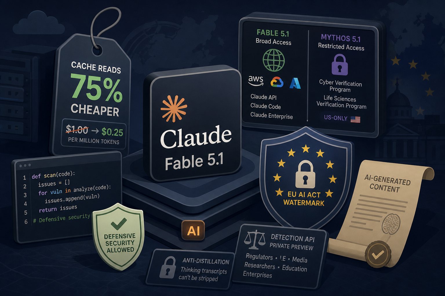 Claude Fable 5.1: 75% Cheaper Cache, EU Watermarks, and a New Line on Security Work